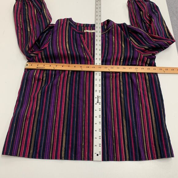 Marine Layer Top Womens L Large Navy Gold Jamie Banded Collar Metallic Striped - Picture 7 of 15